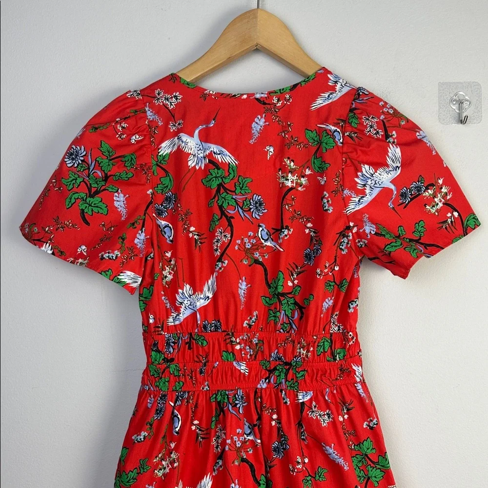 NEW Anthropologie Somerset Mini Cotton Dress Red Bird Floral Print Pockets XXS - Picture 11 of 16